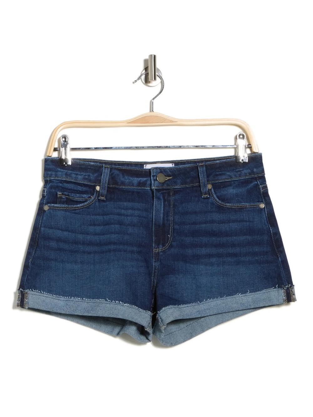 PAIGE Dark Blue Cuffed Denim Shorts